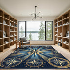 Celestial Golden Compass Starry Navy Area Rug