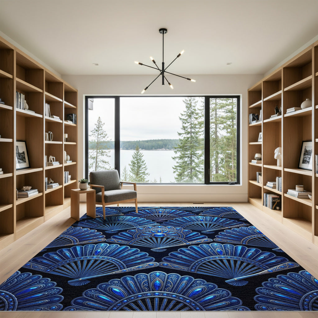 Regal Blue Fan Medallion Tapestry Rug