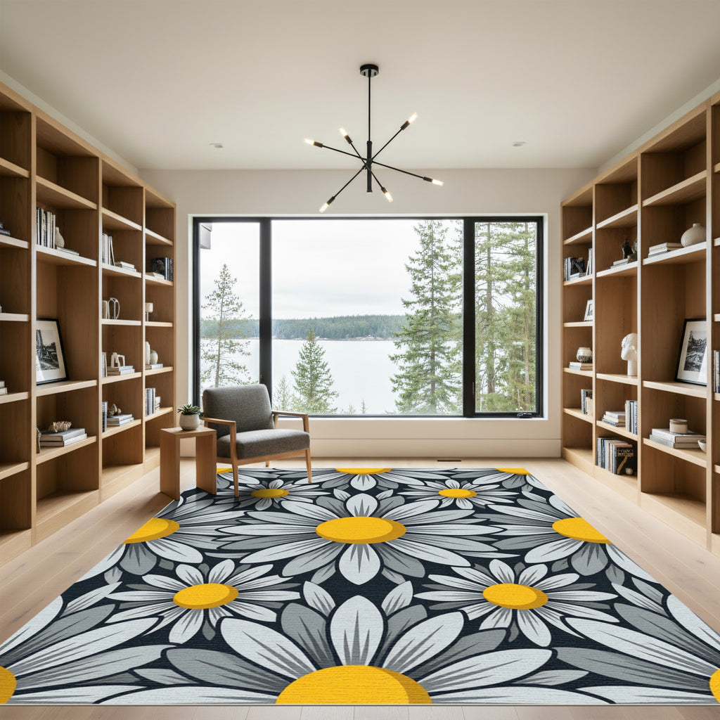 Yellow and Gray Daisy Flower Bloom Rug
