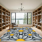 Yellow and Gray Daisy Flower Bloom Rug
