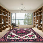 Fuchsia Rose Filigree Oval Border Rug