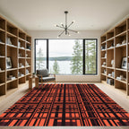 Crimson Plaid Geometric Lattice Rug