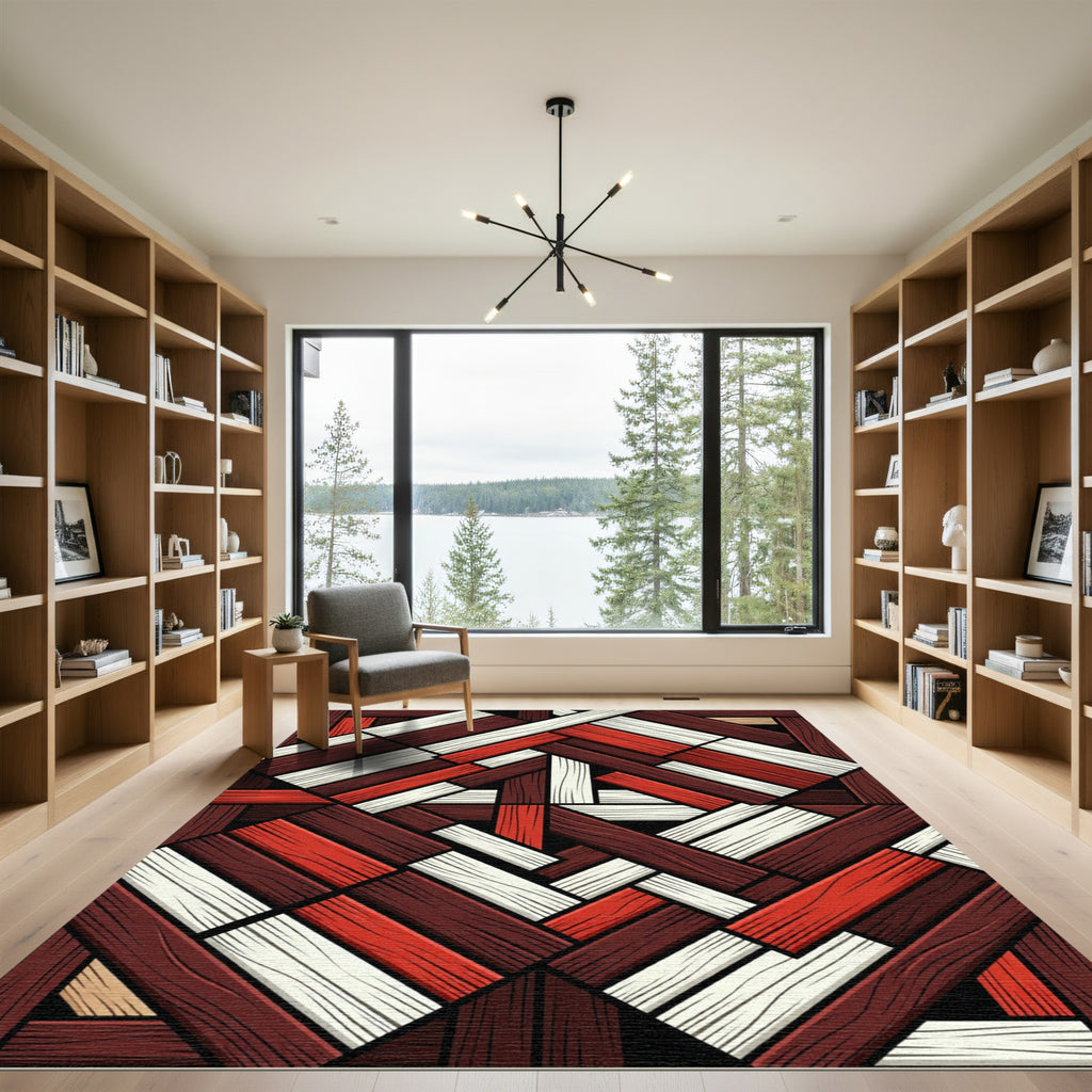 Crimson Plank Weave Geometric Rug
