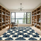Dark Blue Whimsical Cabin Cottage Wallpaper Rug