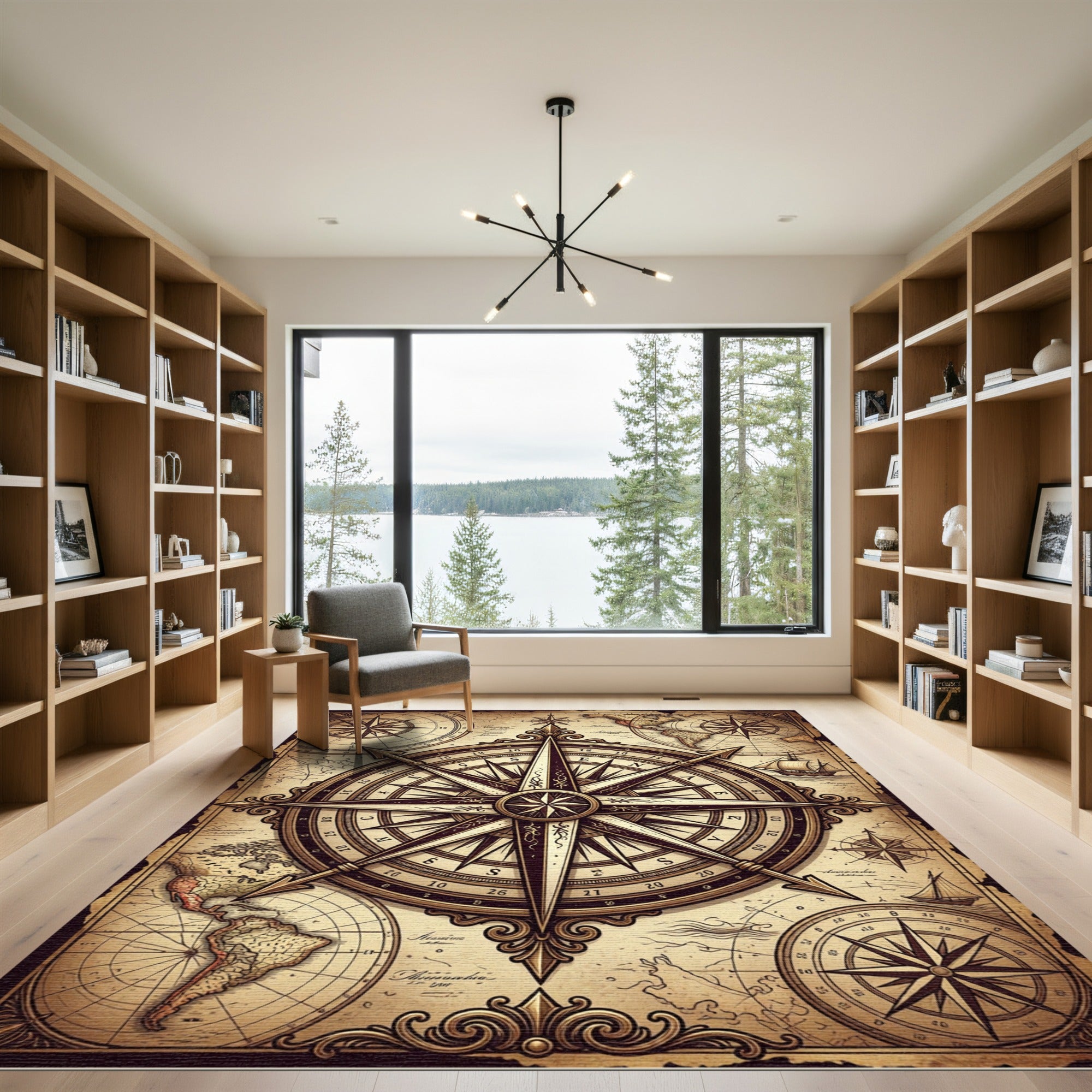 Vintage Compass Rose Antique Map Rug