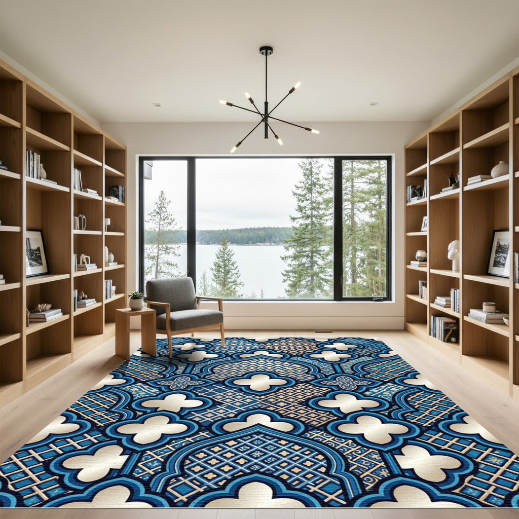 Sapphire Blue Trefoil Arabesque Rug