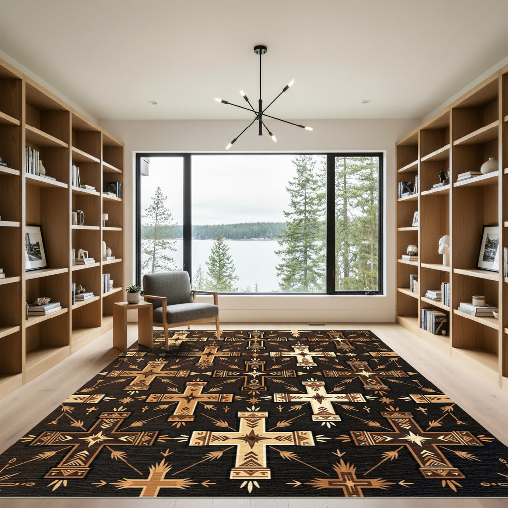 Earth Tone Geometric Cross Medallion Rug