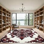 Ornate Burgundy Baroque Shell Damask Rug