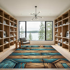 Rustic Blue Wood Plank Cabin Rug