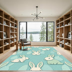 Minimalist Pastel Blue Bunny Easter Illustration Rug