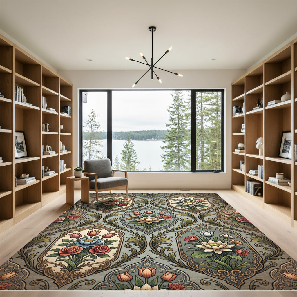 Pastel Floral Scrolling Arabesque Rug