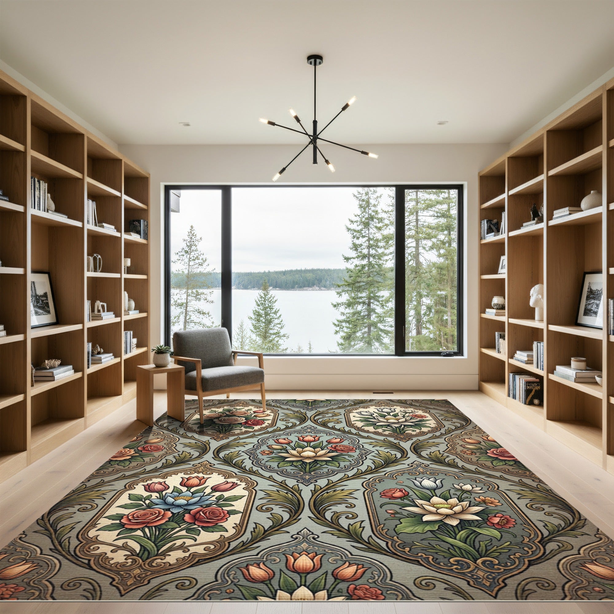 Pastel Floral Scrolling Arabesque Rug