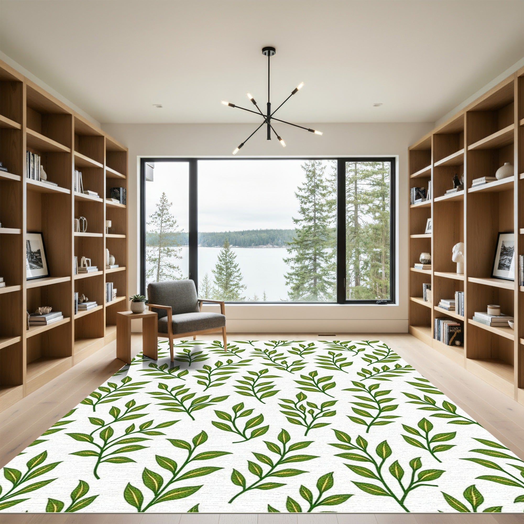 Green Leafy Branches All Over Rug