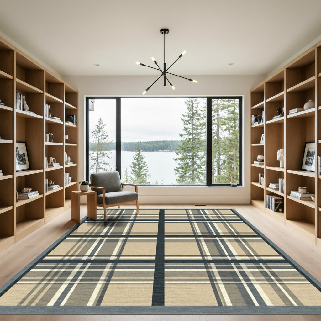 Classic Tan Plaid Grid Arrangement Rug