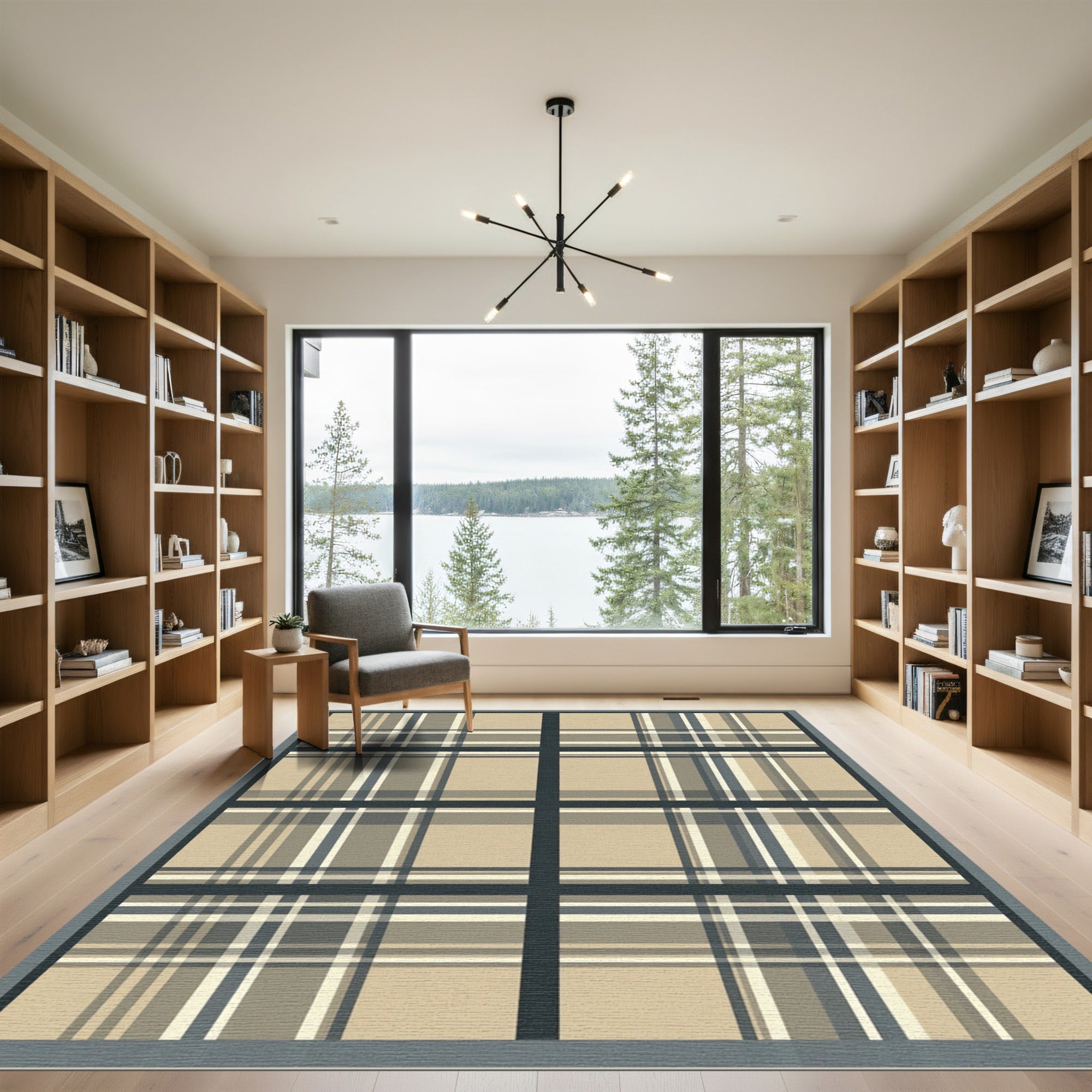 Classic Tan Plaid Grid Arrangement Rug