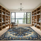 Ornate Blue and Gold Floral Damask Rug