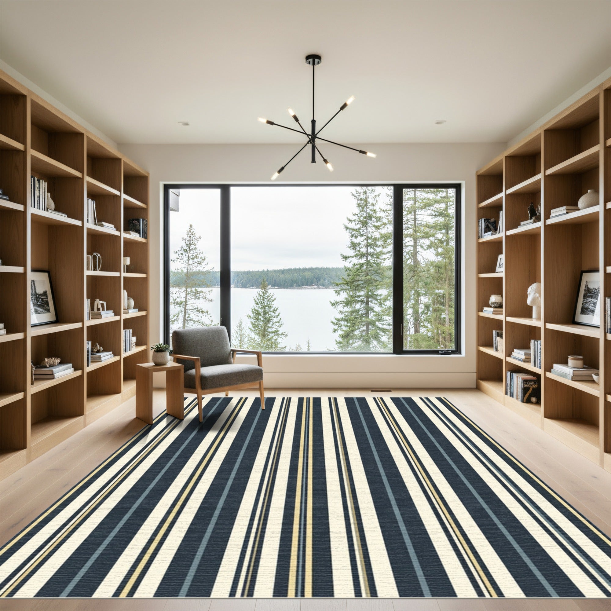 Classic Navy Cream Striped Vertical Rug
