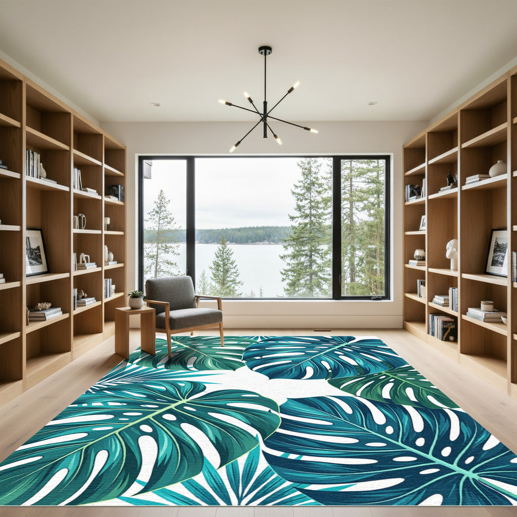 Deep Teal Tropical Leaf Abundance Rug