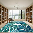 Deep Teal Tropical Leaf Abundance Rug