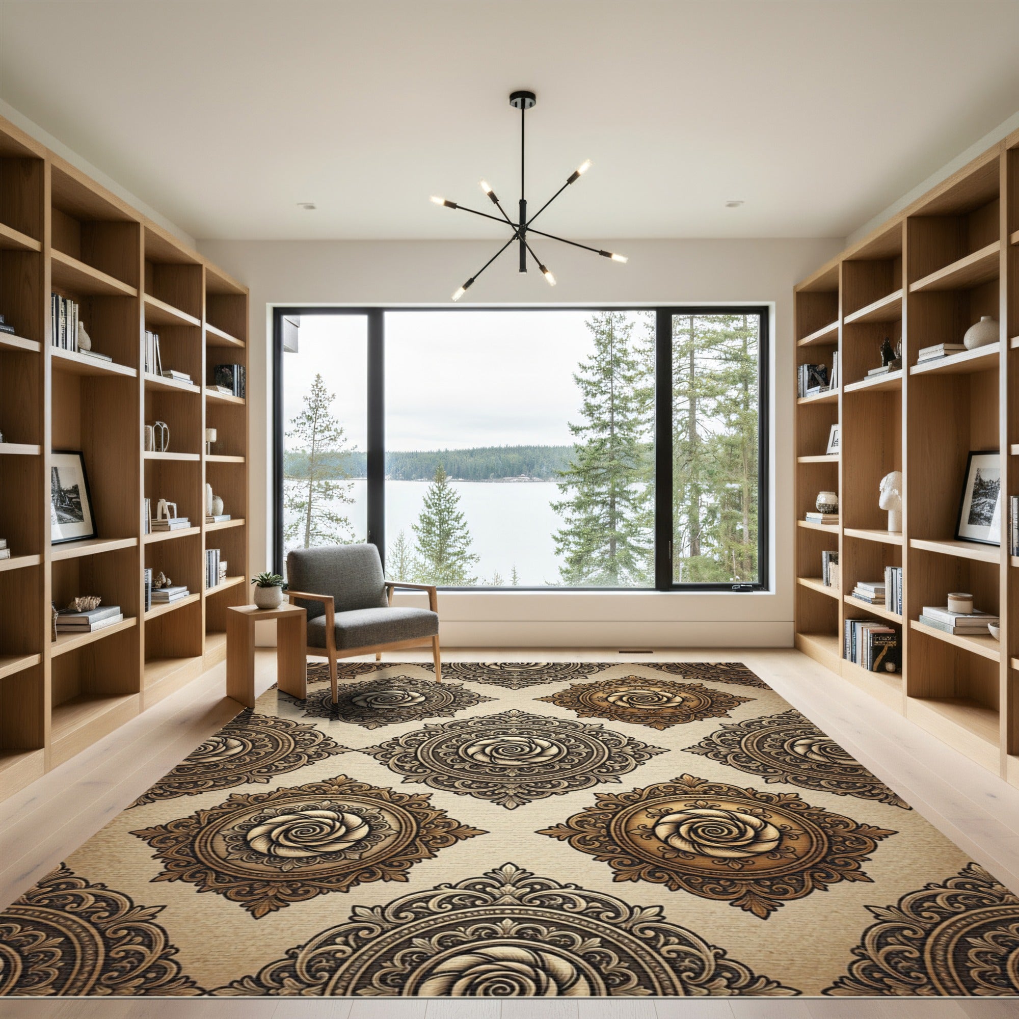 Ornate Golden Rose Medallion Rug