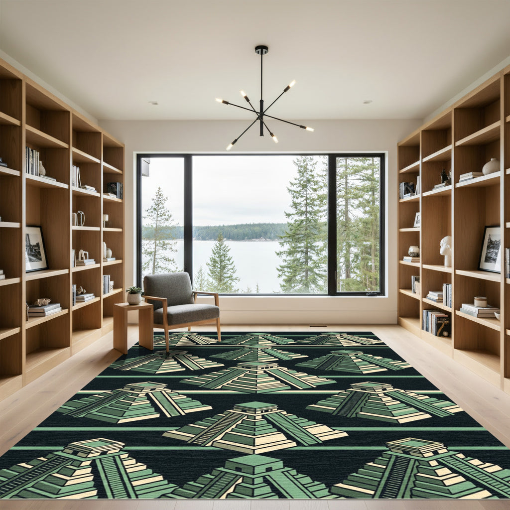 Sage Green Isometric Aztec Pyramid Grid Rug