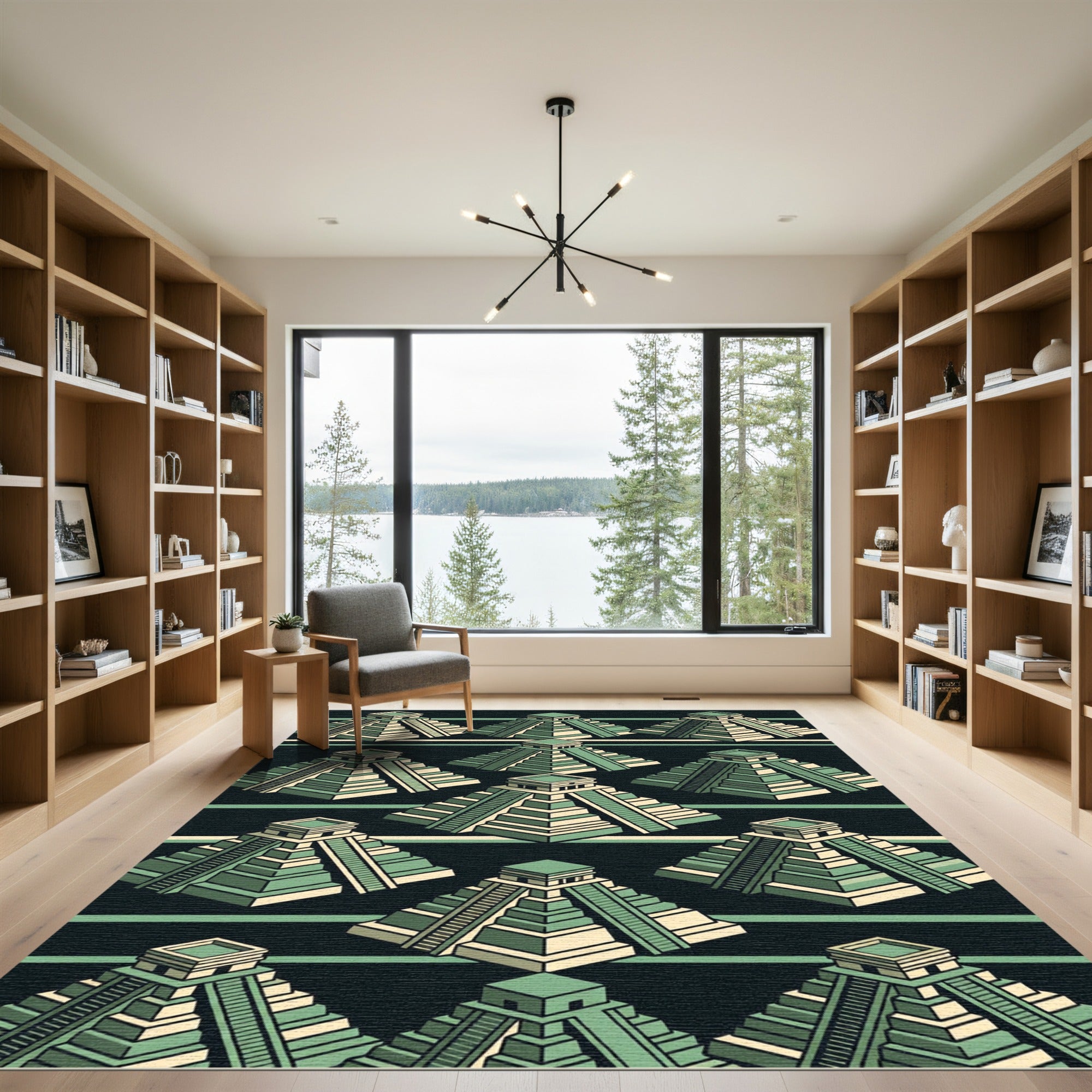 Sage Green Isometric Aztec Pyramid Grid Rug