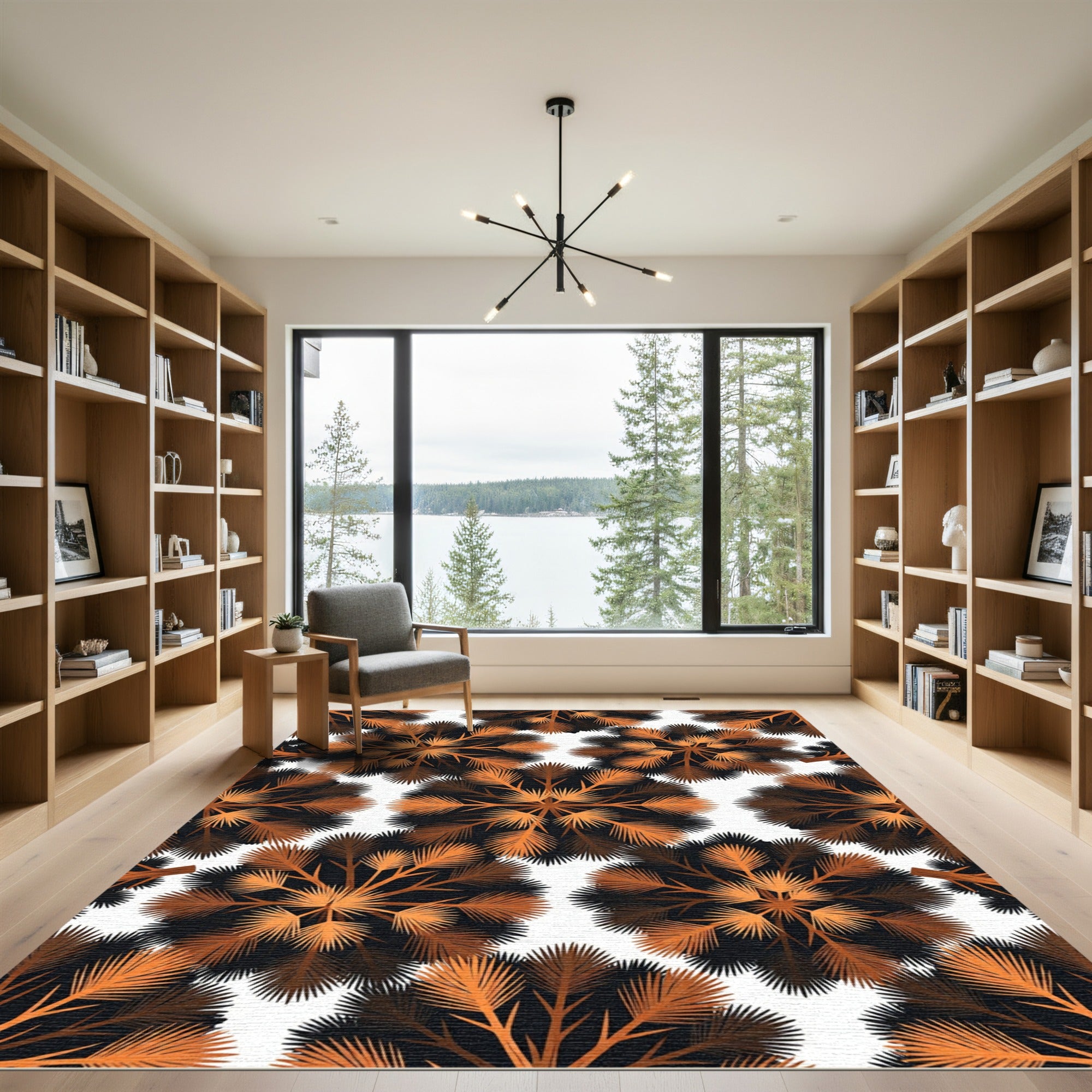 Abstract Golden Brown Spiky Floral Rug