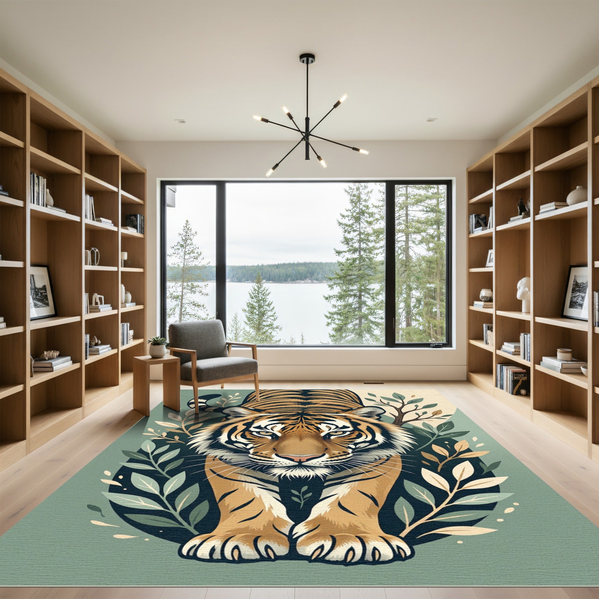 Bold Tiger With Green Foliage Rug