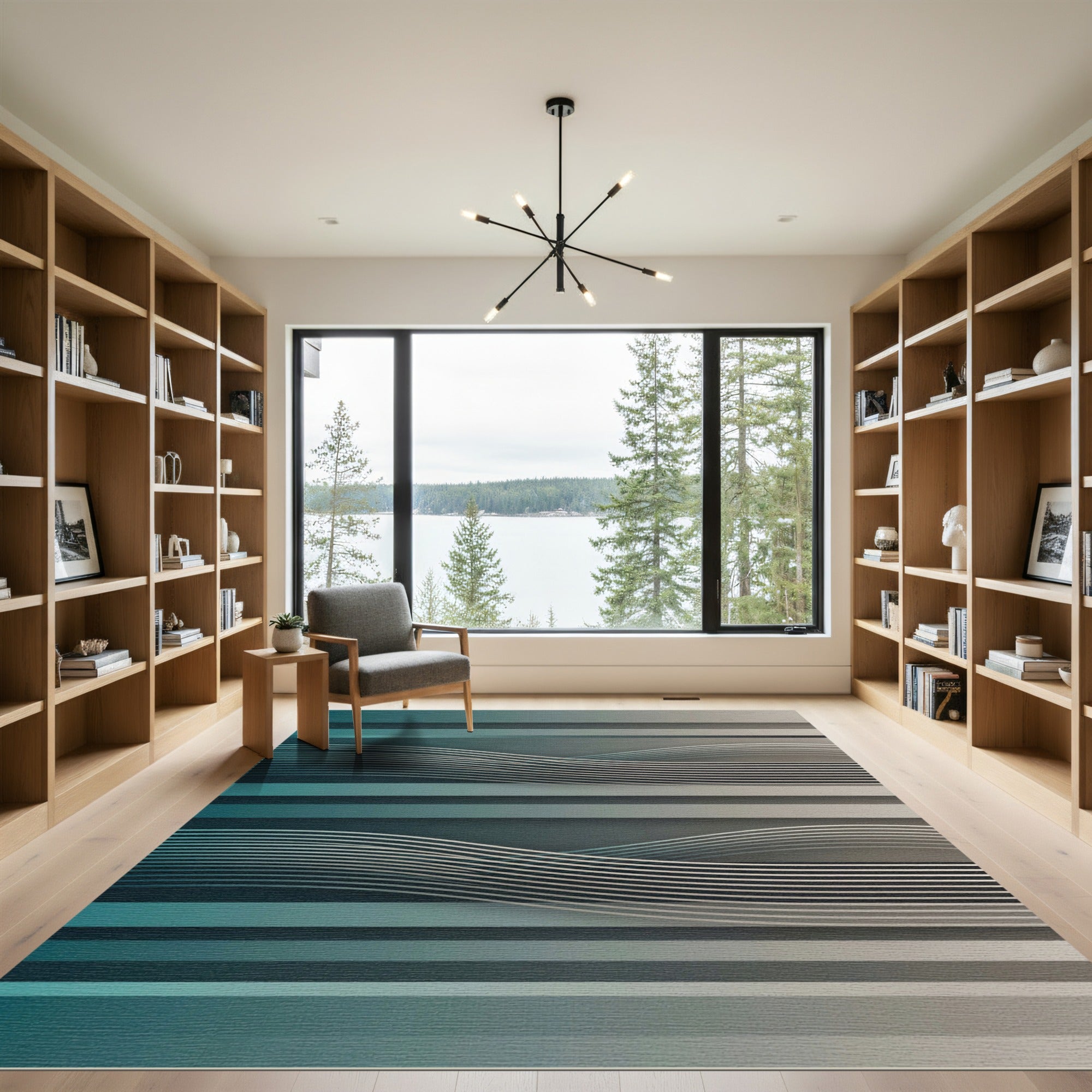 Modern Teal Wave Horizontal Stripe Rug
