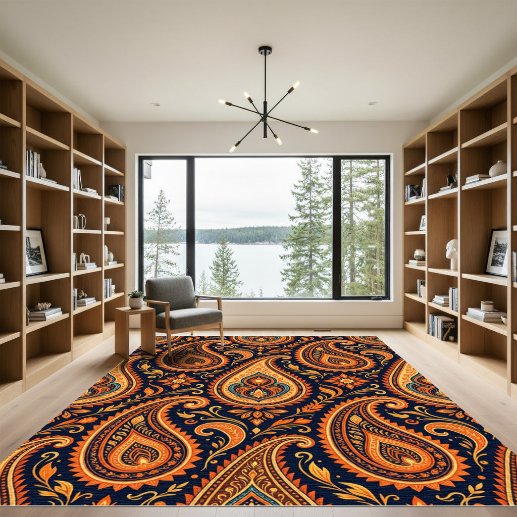Rich Orange Paisley Floral Bazaar Rug