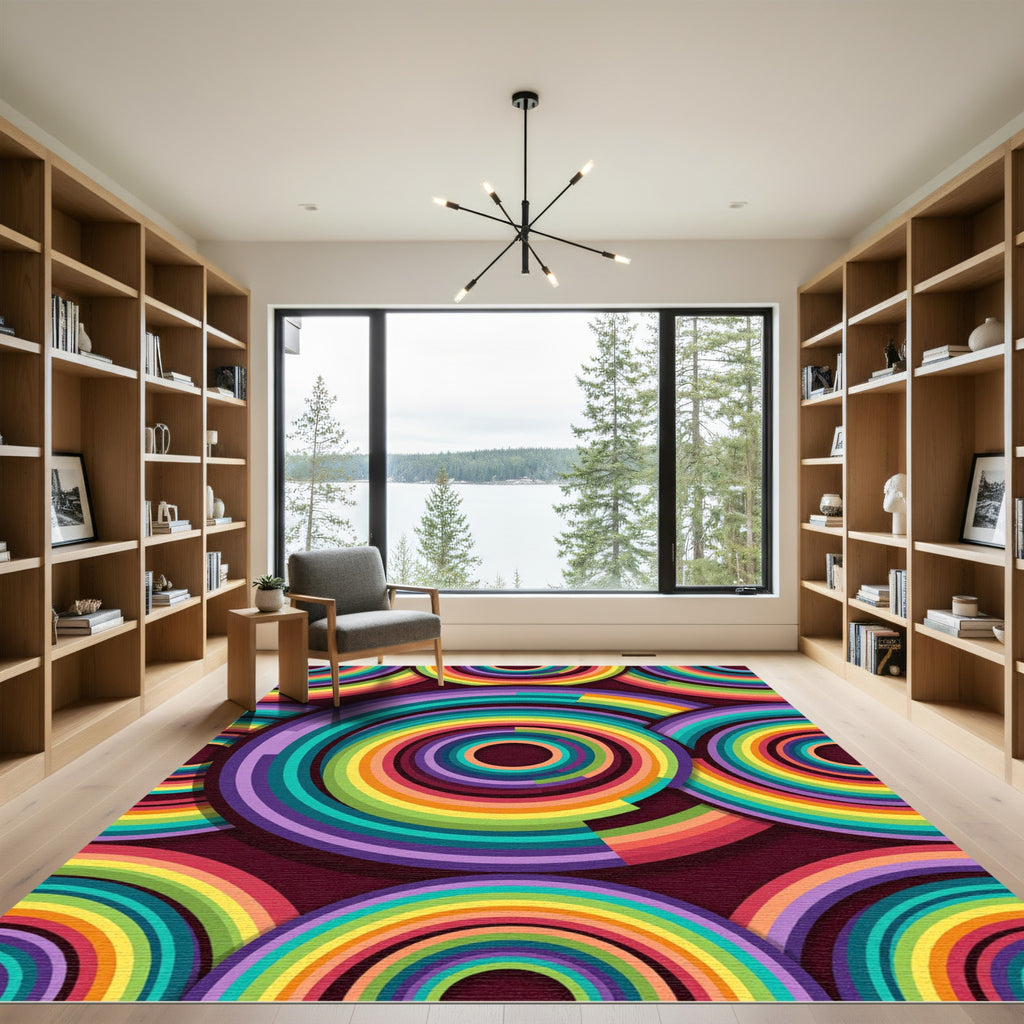Vibrant Rainbow Concentric Circles Rug