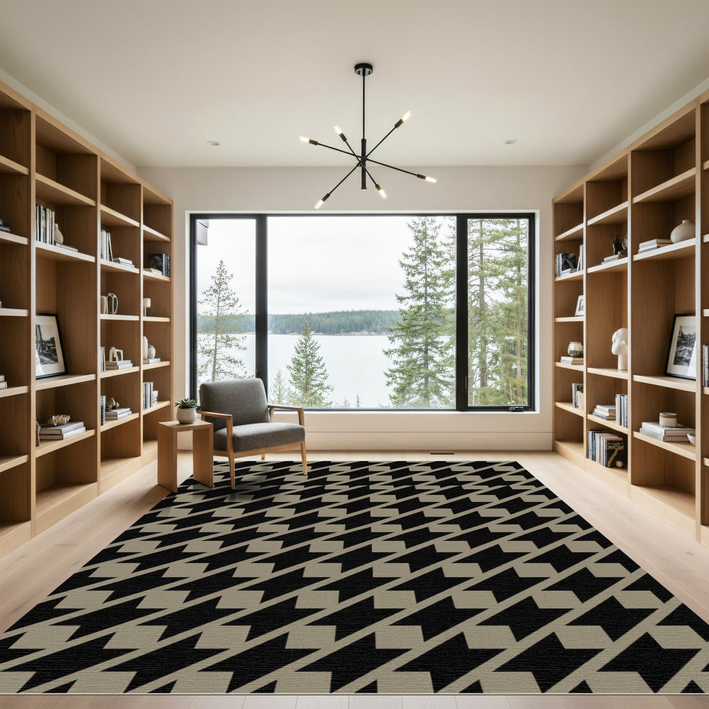 Black Taupe Diagonal Houndstooth Pattern Rug