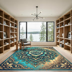 Teal Gold Floral Mandala Rose Rug