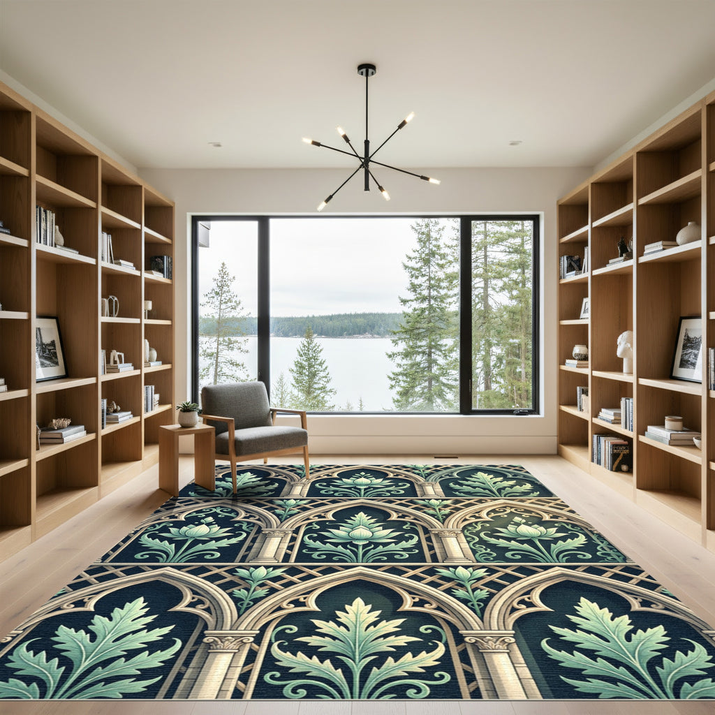 Gothic Arch Sage Lotus Floral Rug