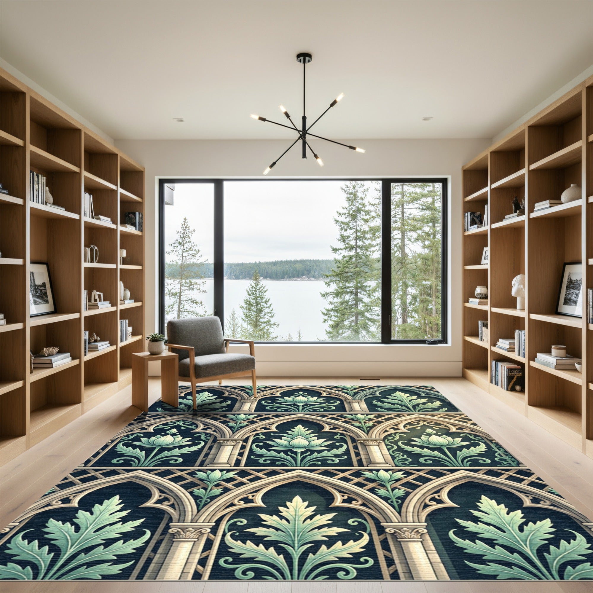 Gothic Arch Sage Lotus Floral Rug