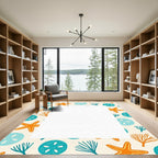 Coastal Orange Starfish Teal Sand Dollar Rug
