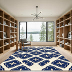 Navy Blue Quatrefoil Geometric Trellis Rug