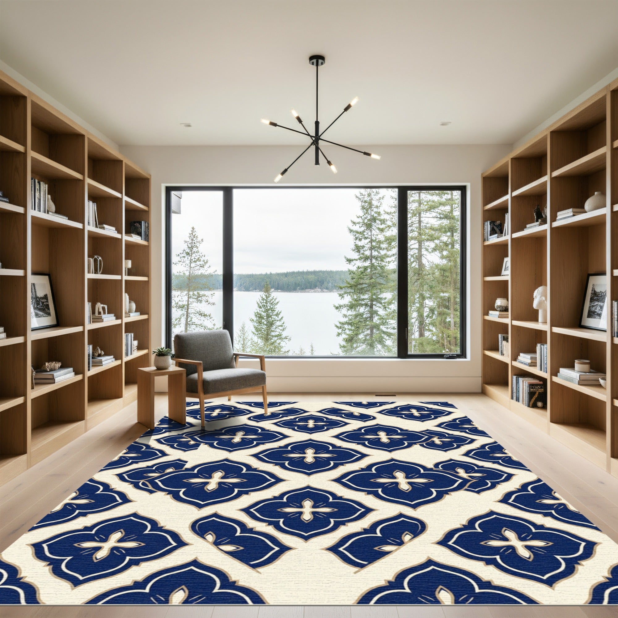 Navy Blue Quatrefoil Geometric Trellis Rug