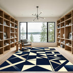 Midnight Blue Geometric Grid Rug