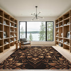 Detailed Gold Bronze Layered Lotus Medallion Rug