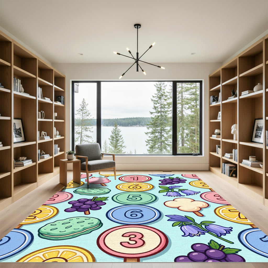 Whimsical Pastel Candy Fruit Confection Illustration Rug