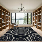 Monochromatic wood grain cross-section graphic Rug