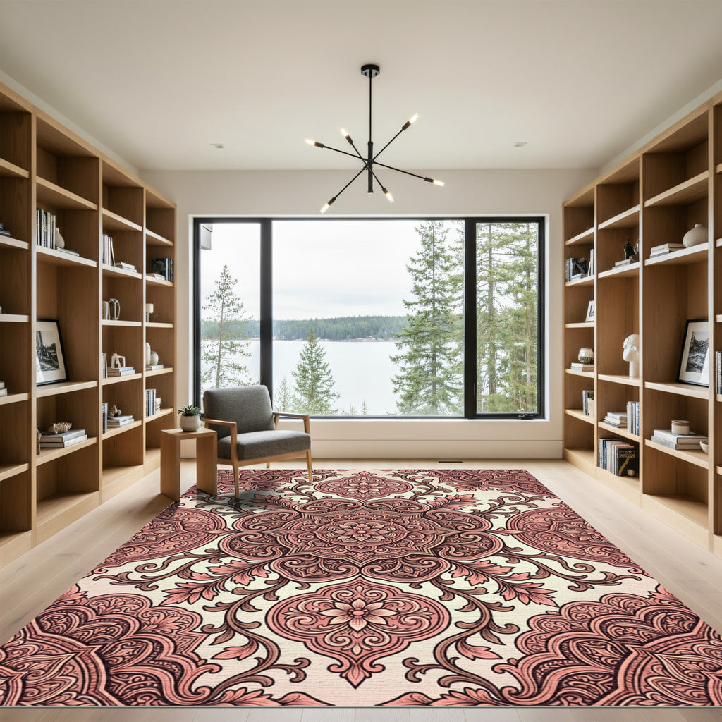 Blush Floral Damask Medallion Backdrop Rug
