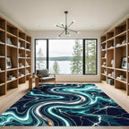 Deep Teal Swirling Marble Lightning Rug