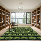 Green Ikat Tribal Animal Border Rug