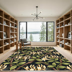 Cream Honeysuckle Botanical Trellis Black Background Rug