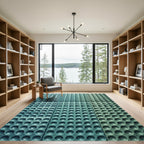 Modern Teal Circular Grid Texture Rug