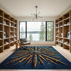 Golden Celestial Sunburst Navy Medallion Rug