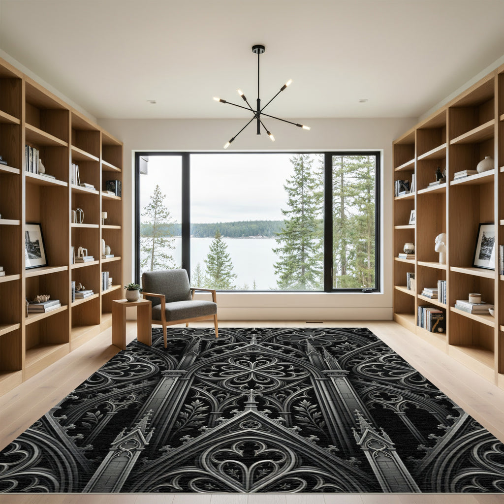 Gothic Architectural Charcoal Lace Rug