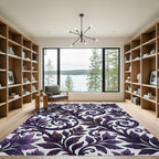 Deep Purple Leaf Swirl Accents Rug